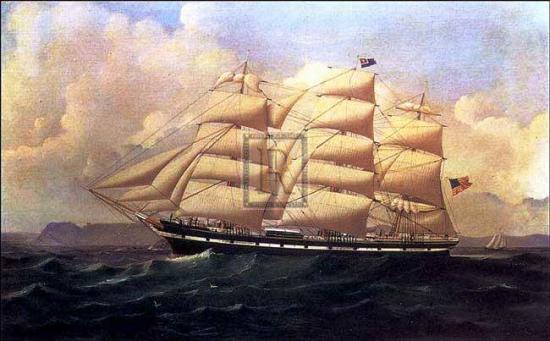 Clipper ship at sail