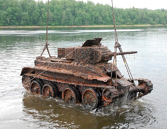 A tank recovered from a lake near St Petersburg