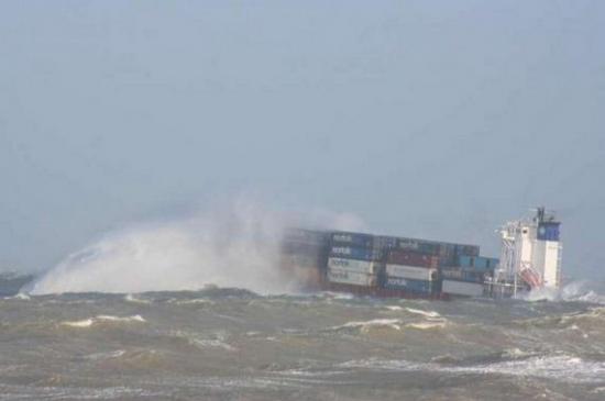 Container ship in very heavy seas foundering ?